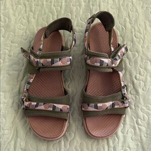 Green and Multicolor Strappy Sandals